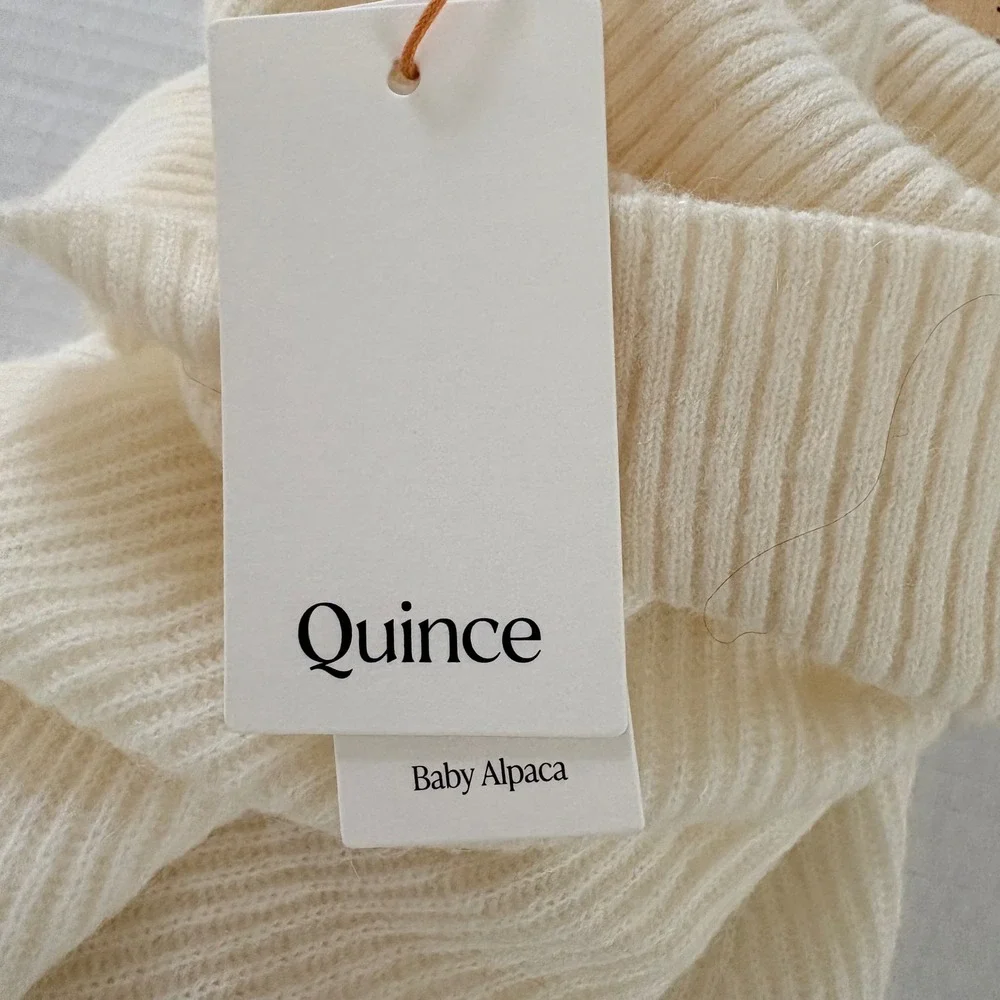 Quince Turtleneck Sweater Women Large Cream Baby Alpaca Wool Ribbed Fisherman